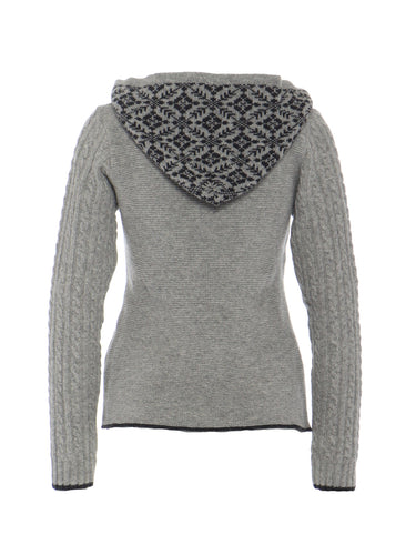 Rückseite Strickjacke mit Jacquardkaputze