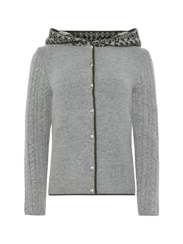 Strickjacke mit Kapuze und Zopfmuster am Arm