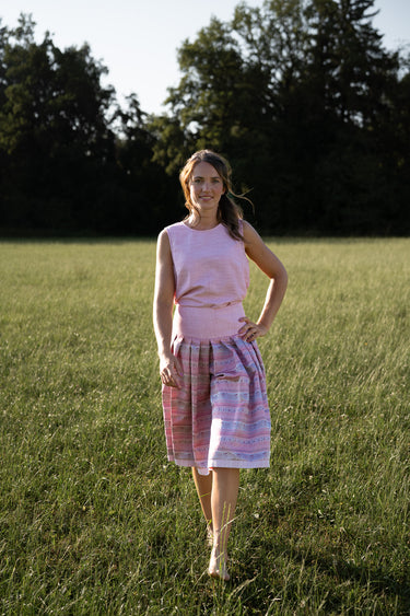 Bluse ohne Arm, Fischgratstoff