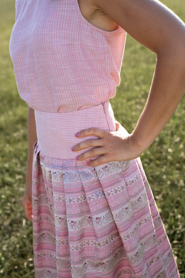 Bluse ohne Arm, Fischgratstoff