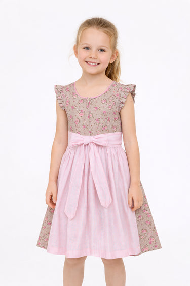 Kinderdirndl mit Rosendruck und Flügelärmeln