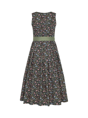 Rückseite Blumendirndl mit einfarbiger Schürze