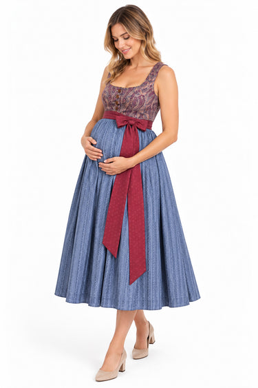 Umstandsdirndl aus Paisleydruck mit Bindeband
