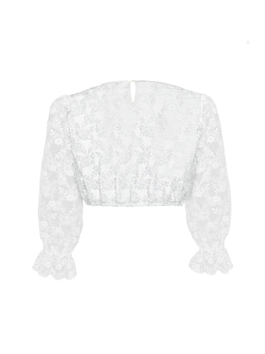 Rückseite Dirndlbluse aus besticktem Tüll