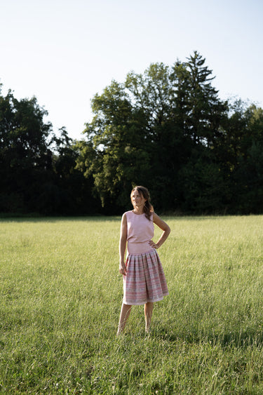 Bluse ohne Arm, Fischgratstoff