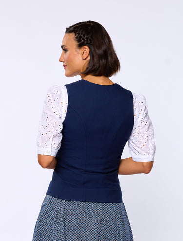 Bestickte Baumwollbluse mit Lochmuster & 3/4 Arm