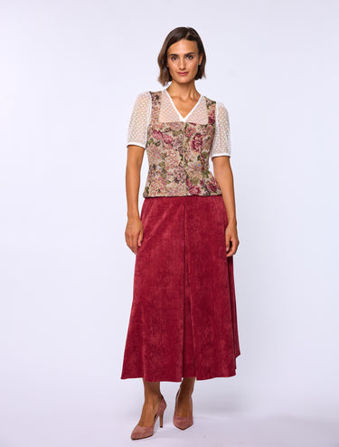 Jaquardmieder mit Rosenmuster und Paspelierung