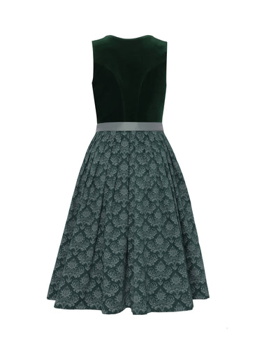 Rückseite Dirndl mit Samt-Oberteil und Taftschürze