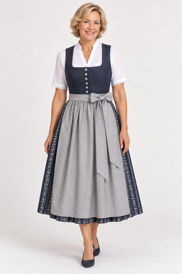 Dirndl mit Reinleinen-Oberteil und Leinenschürze