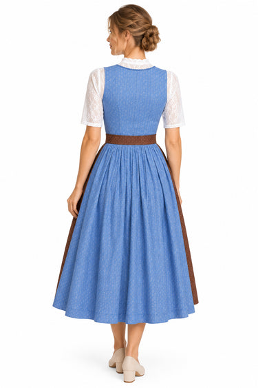 Baumwolldirndl mit Blümchendruck und Tupfenschürze